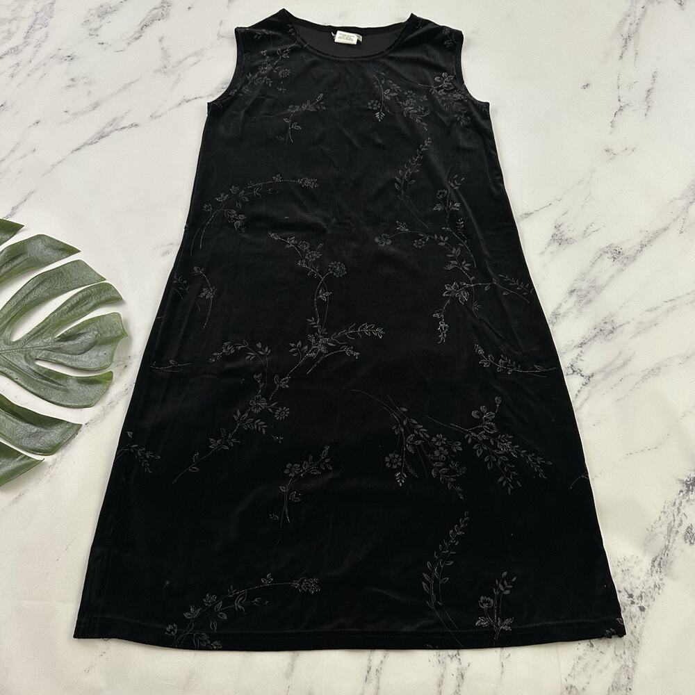 Notations Womens Vintage 90s Velvet Slip Dress Size M Black Glitter Floral Tank